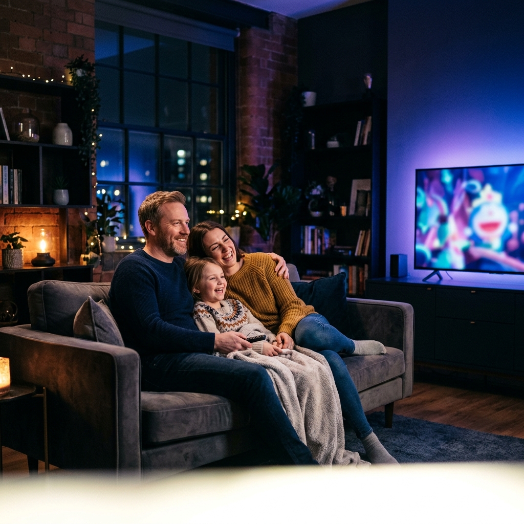 Family watching GreatestIPTV streaming